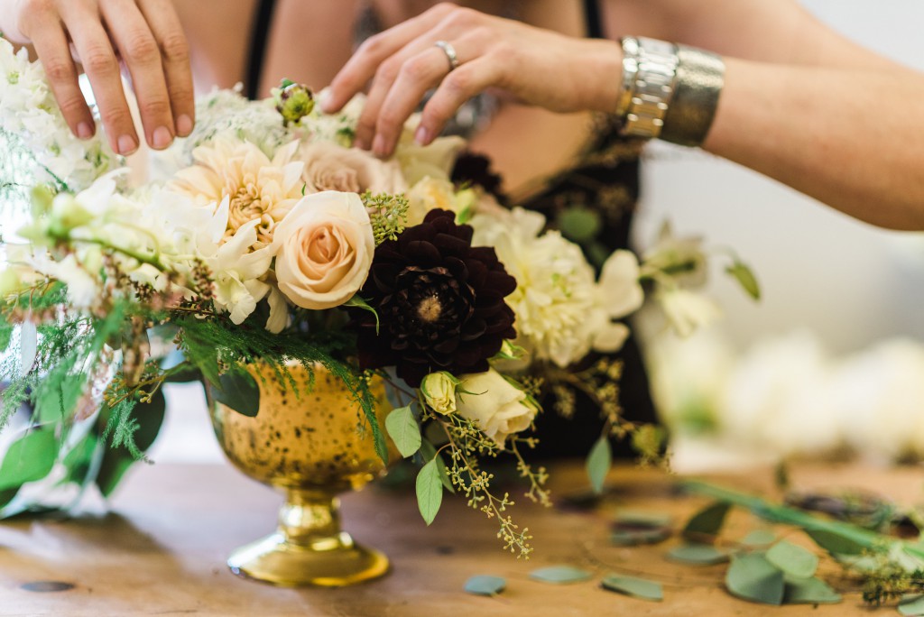 wedding floral in brass vase