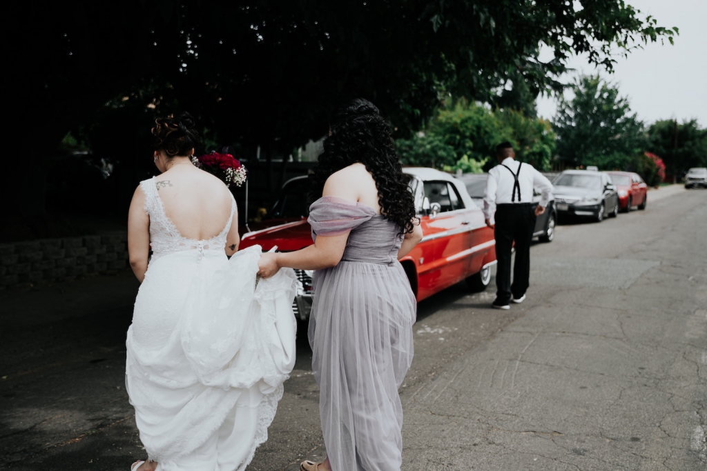 wedding party approaching transportation
