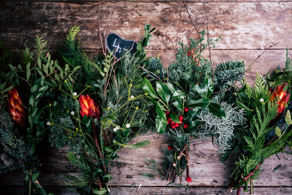 green and red christmas bouquet arrangements