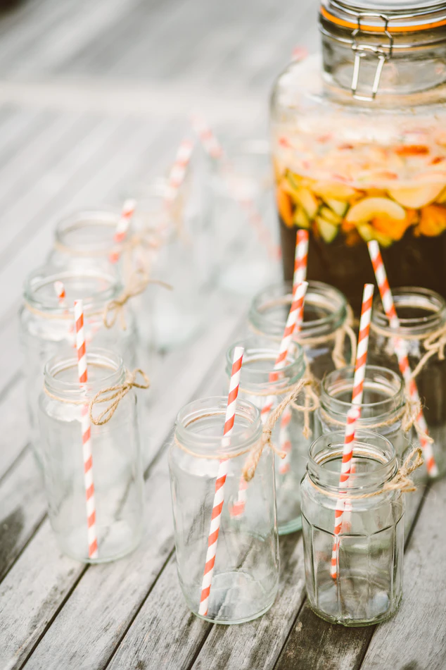 Mason jars with striped straws