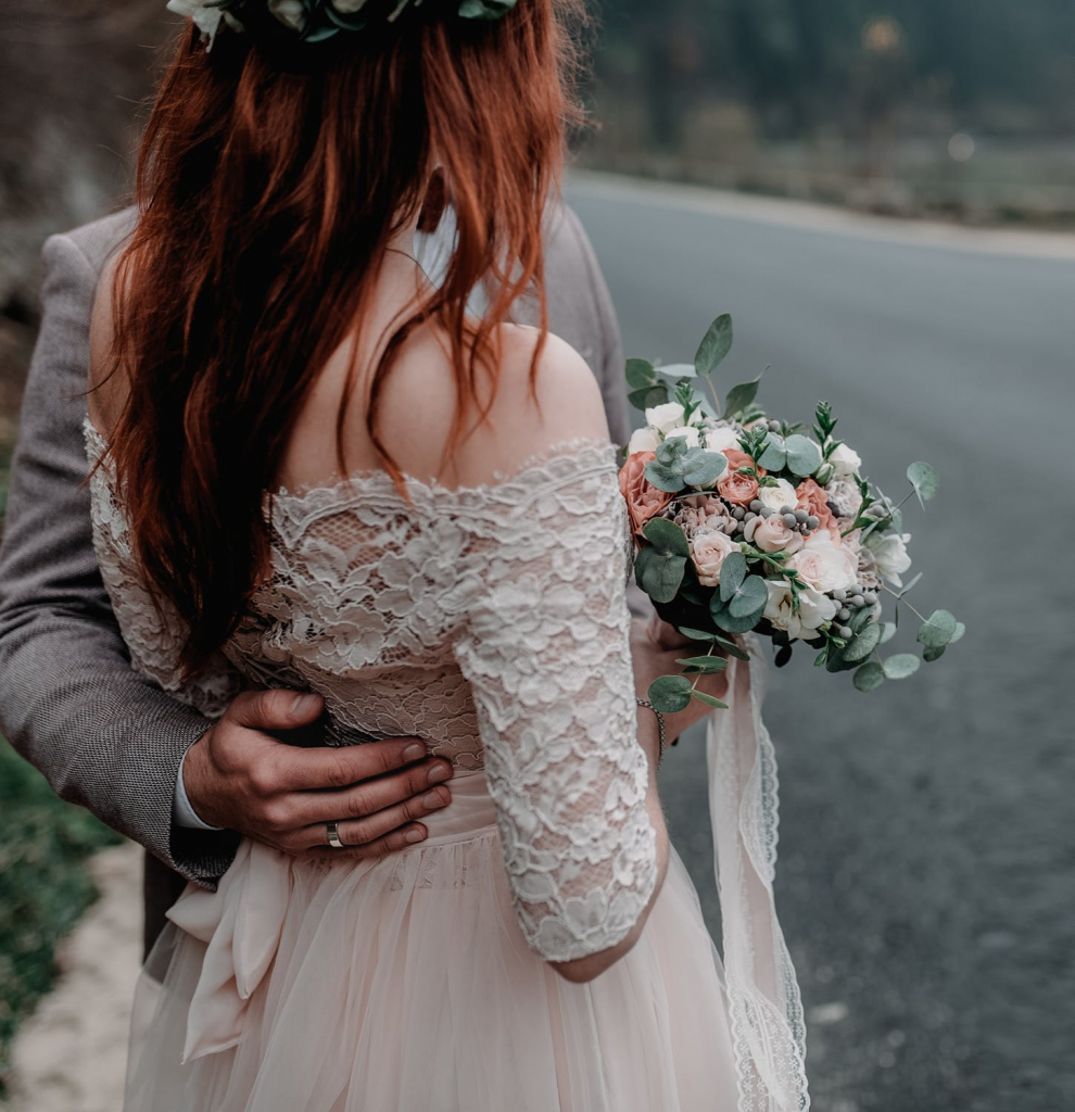 Peach flower bridal bouquet