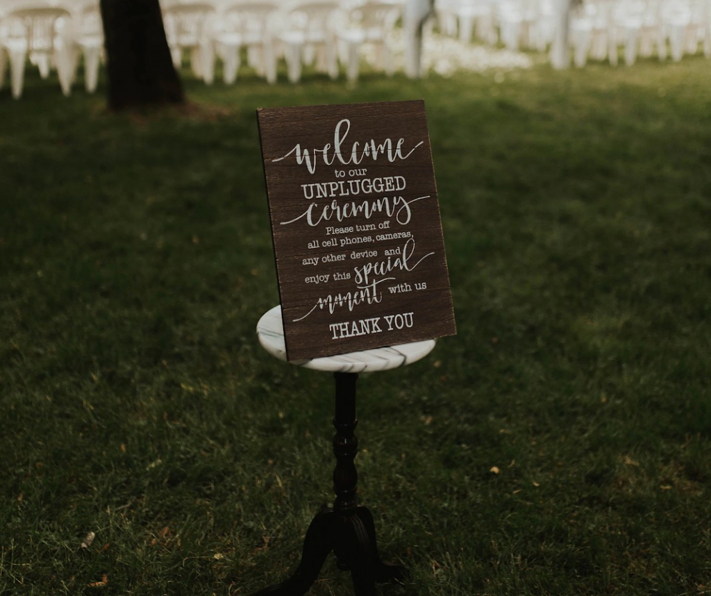 Unplugged wedding ceremony sign