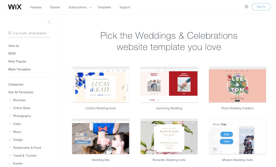 wix wedding website